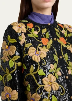 Valentino GaravaniSequined Floral Embroidered Crewneck Cardigan
