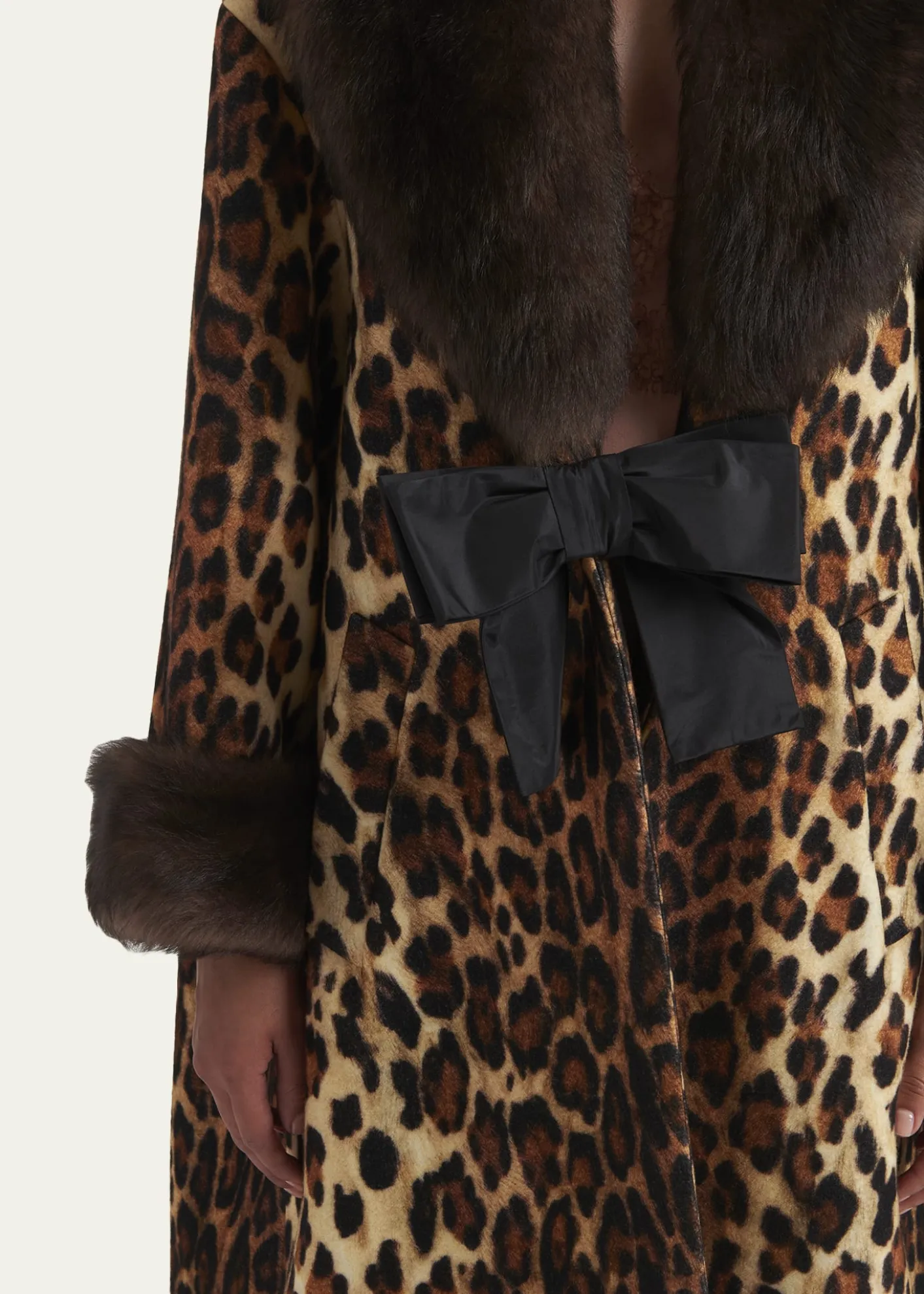 Valentino GaravaniSheep Shearling-Trim Leopard-Print Wool Oversized Coat
