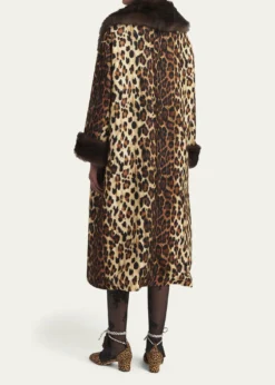 Valentino GaravaniSheep Shearling-Trim Leopard-Print Wool Oversized Coat
