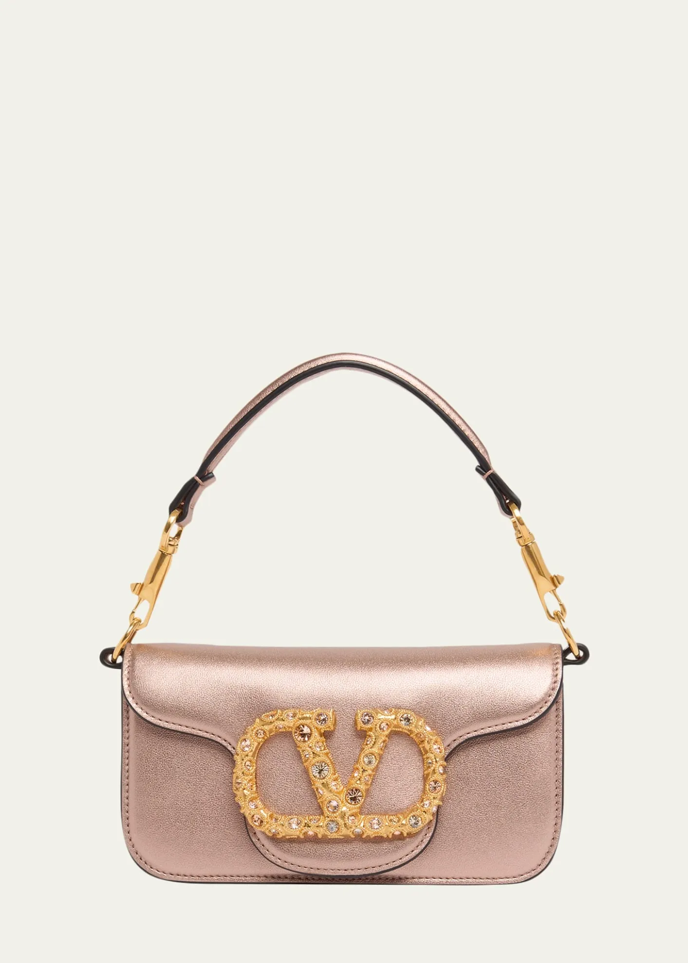 Valentino GaravaniSmall Crystal VLogo Metallic Leather Top-Handle Bag