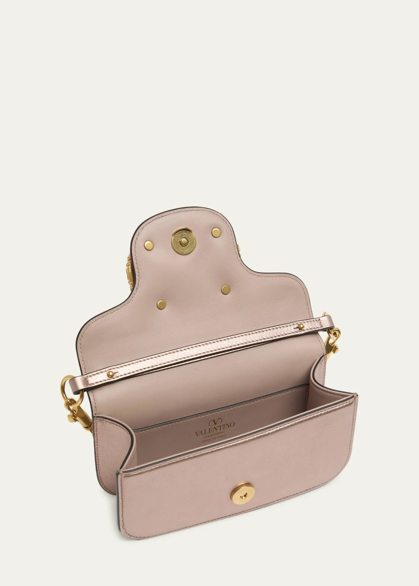 Valentino GaravaniSmall Crystal VLogo Metallic Leather Top-Handle Bag