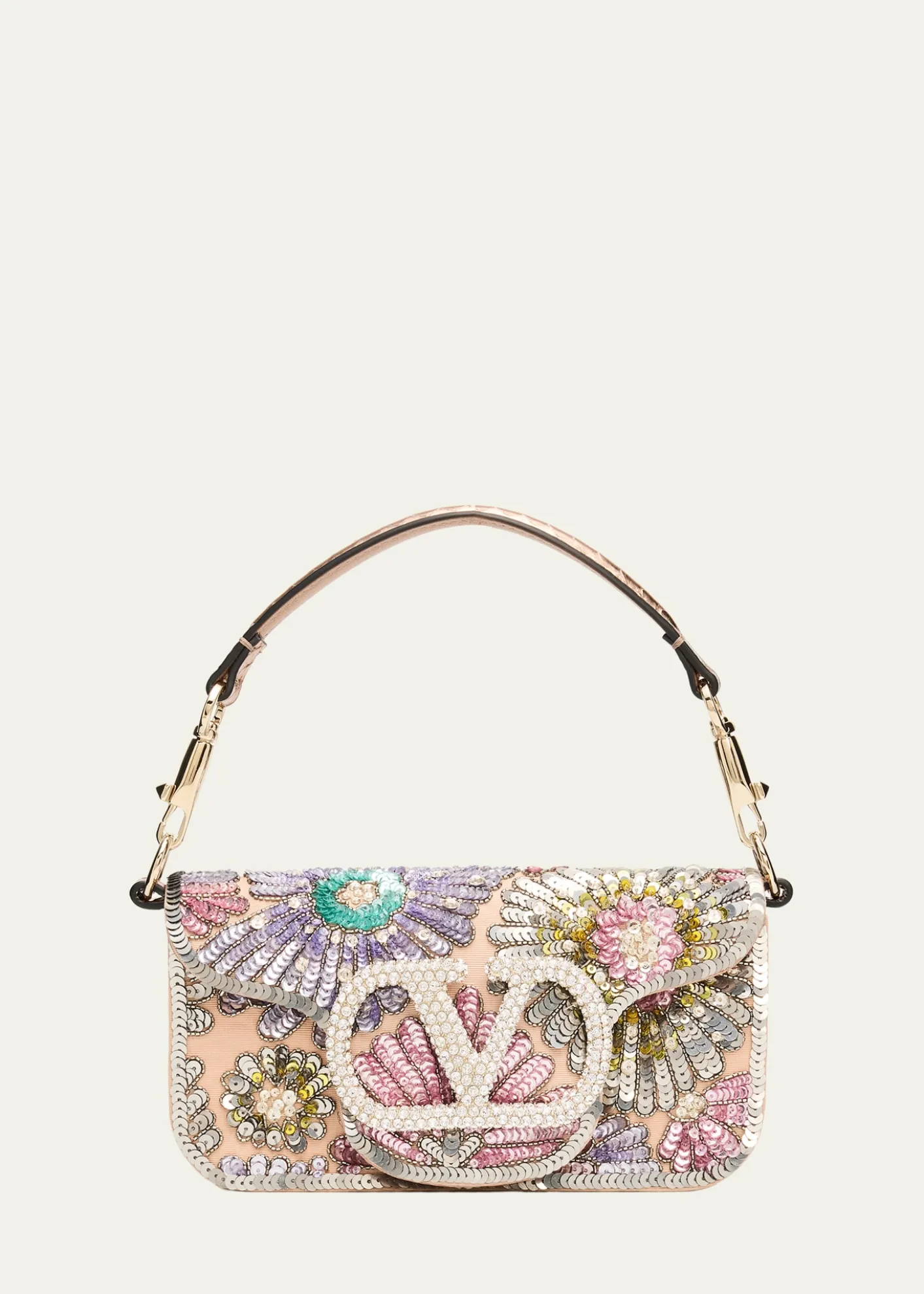 Valentino GaravaniSmall Crystal VLogo Sequin Burst Shoulder Bag