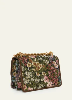Valentino GaravaniSmall Floral Woven Leather-Trim Shoulder Bag