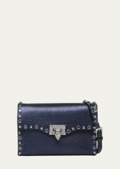 Valentino GaravaniSmall Rockstud & Rhinestone Metallic Leather Crossbody Bag