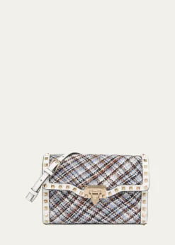 Valentino GaravaniSmall Woven Leather-Trim Rockstud Crossbody Bag