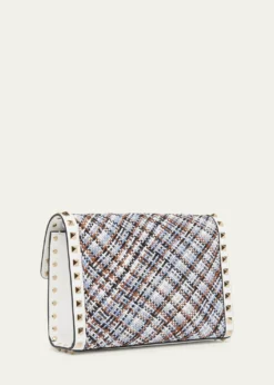 Valentino GaravaniSmall Woven Leather-Trim Rockstud Crossbody Bag