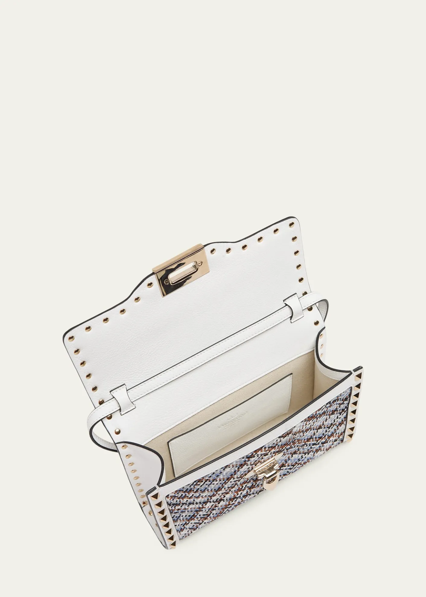 Valentino GaravaniSmall Woven Leather-Trim Rockstud Crossbody Bag