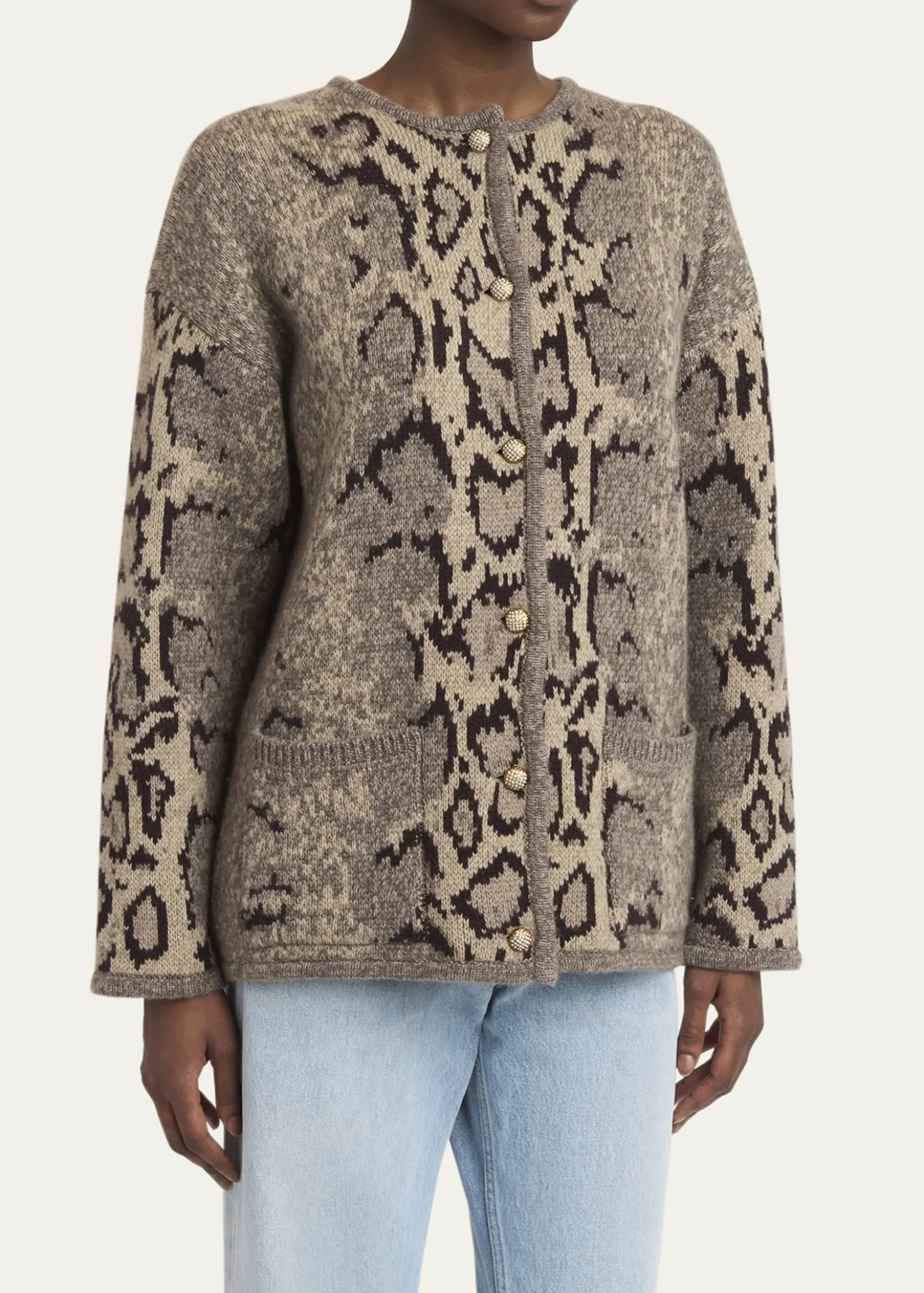Valentino GaravaniSnakeskin-Knit Cashmere Cardigan