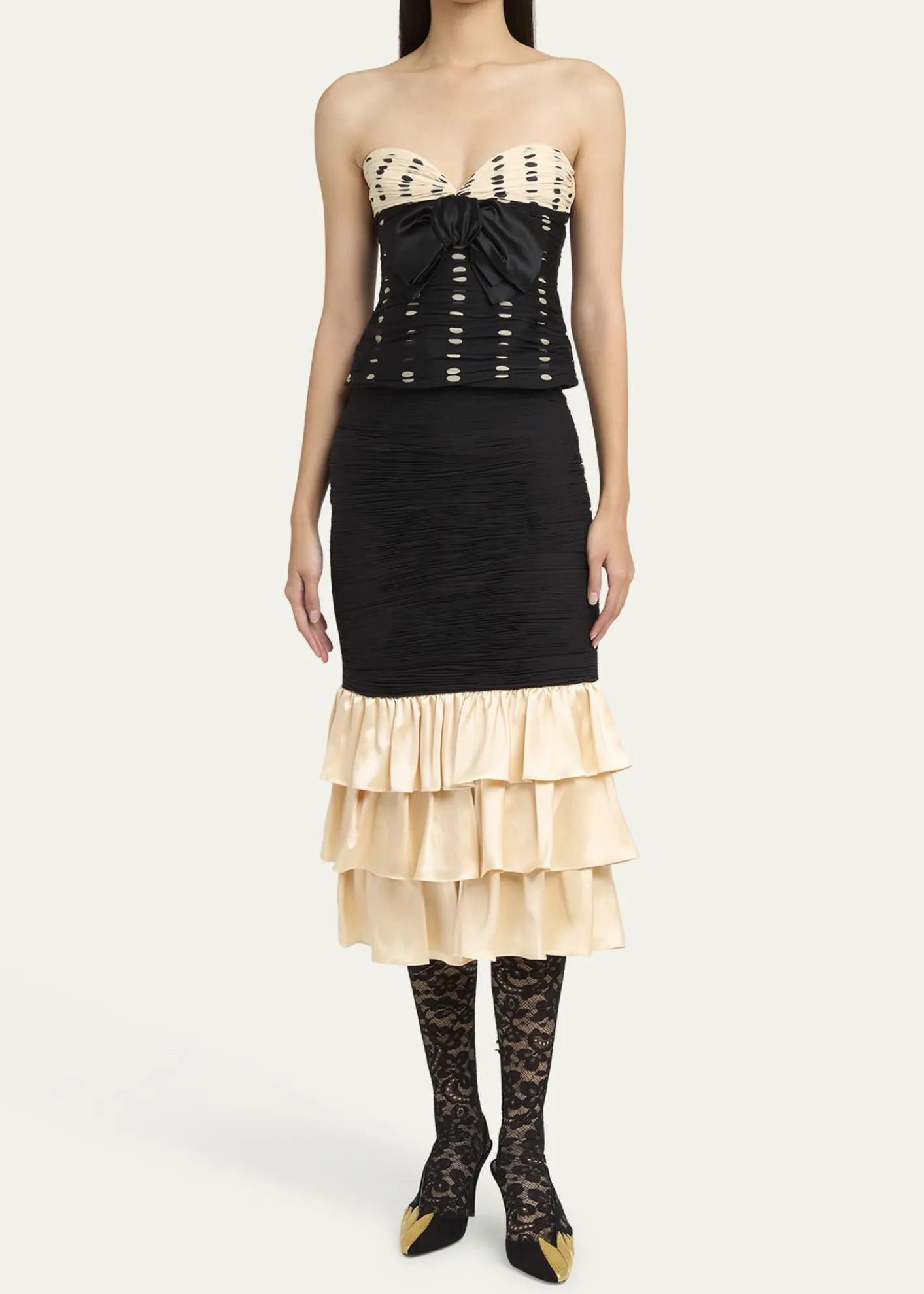 Valentino GaravaniStrapless Polka Dot Ruched Bustier