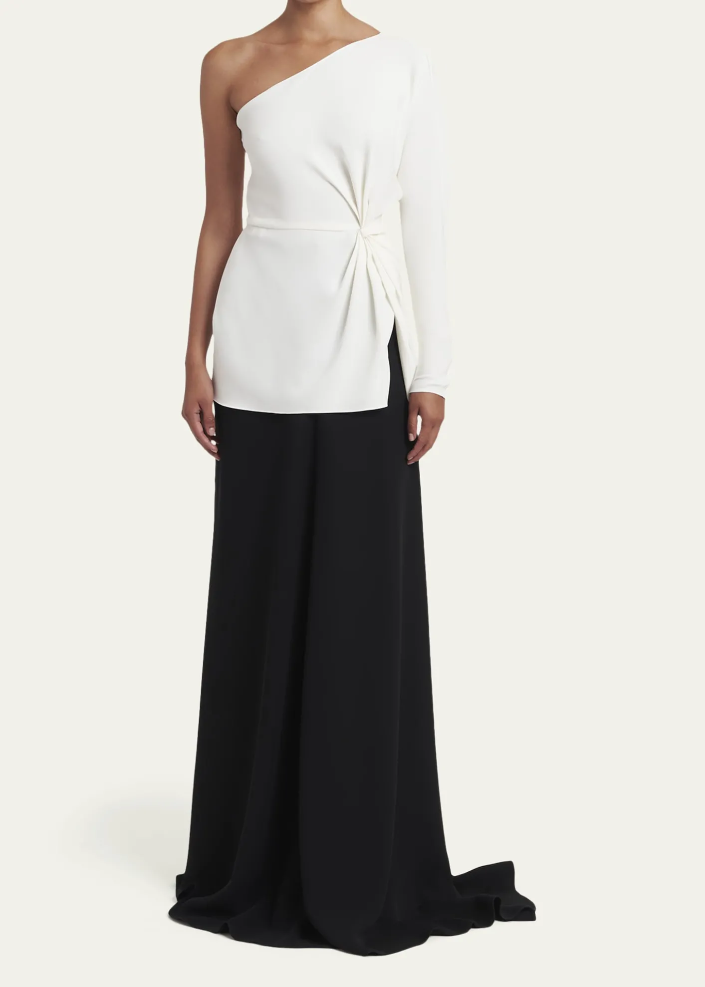 Valentino GaravaniTwisted Silk Cady Long-Sleeve One-Shoulder Top