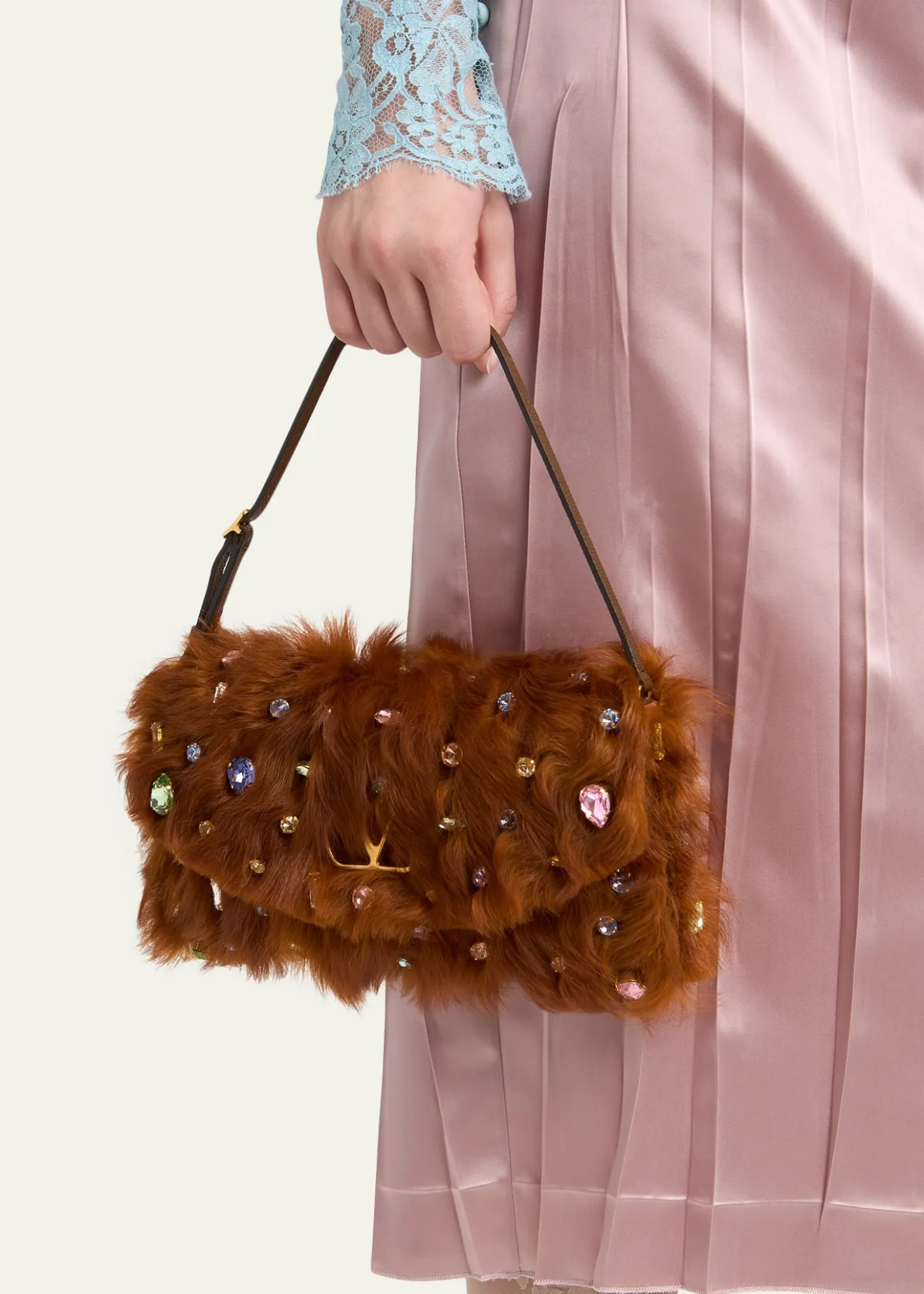 Valentino GaravaniVain Strass Fuzzy Shearling Shoulder Bag