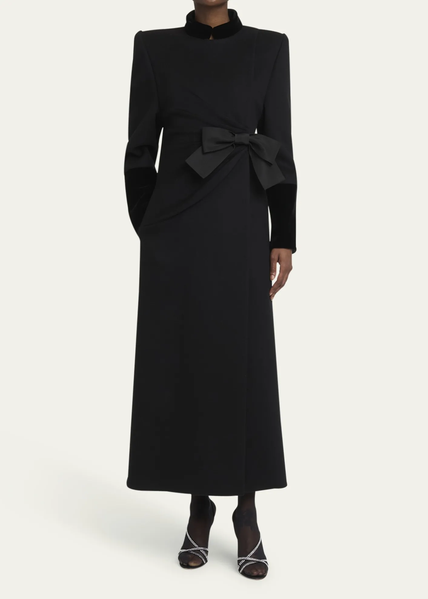Valentino GaravaniVelvet Bow Double-Breasted Wool-Cashmere Long Coat