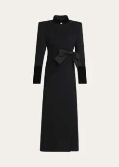Valentino GaravaniVelvet Bow Double-Breasted Wool-Cashmere Long Coat