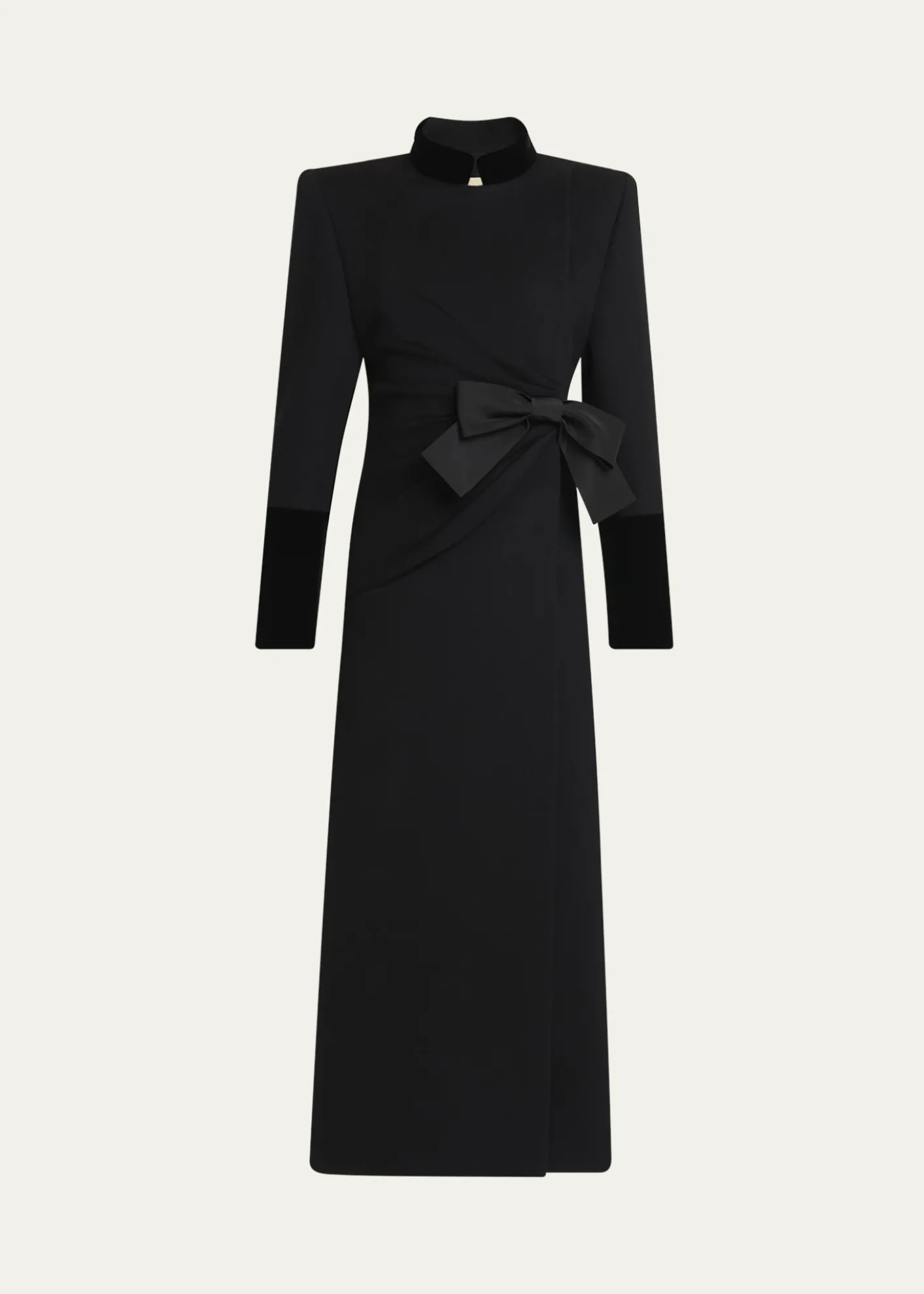 Valentino GaravaniVelvet Bow Double-Breasted Wool-Cashmere Long Coat