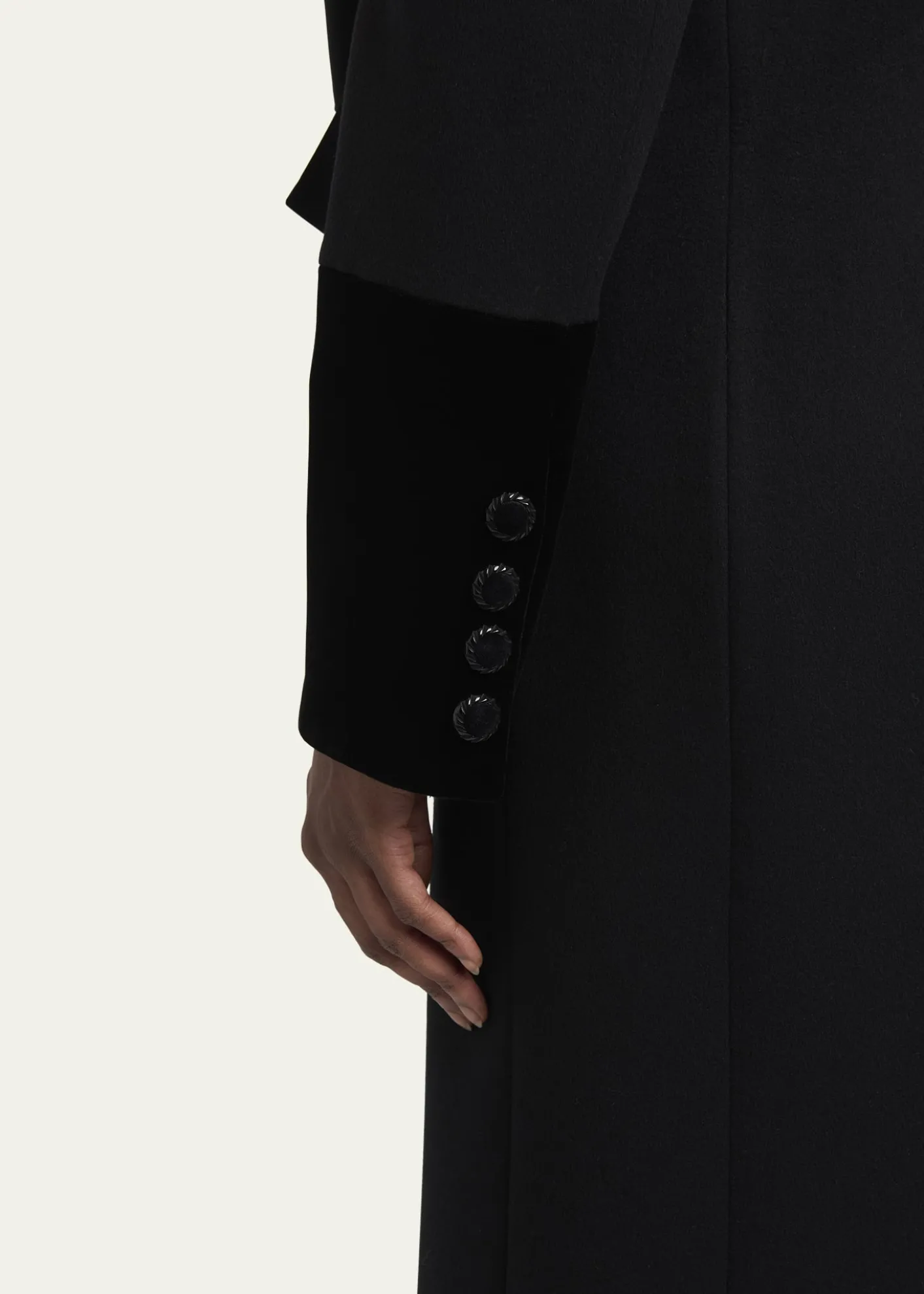 Valentino GaravaniVelvet Bow Double-Breasted Wool-Cashmere Long Coat