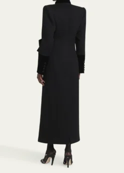 Valentino GaravaniVelvet Bow Double-Breasted Wool-Cashmere Long Coat
