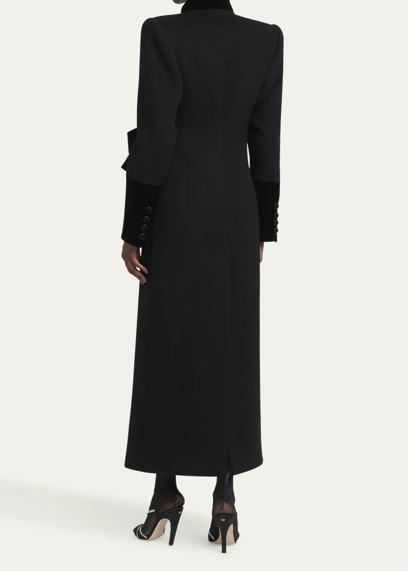 Valentino GaravaniVelvet Bow Double-Breasted Wool-Cashmere Long Coat