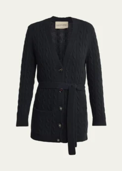 Valentino GaravaniV-Logo Cashmere Cable Knit V-Neck Cardigan