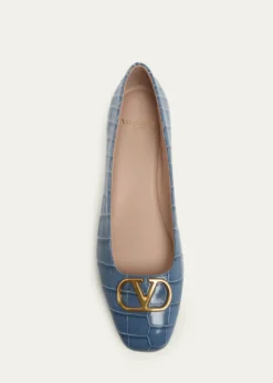 Valentino GaravaniVLogo Croc-Embossed Leather Ballerina Flats