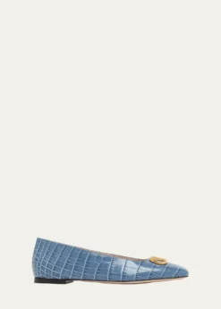 Valentino GaravaniVLogo Croc-Embossed Leather Ballerina Flats