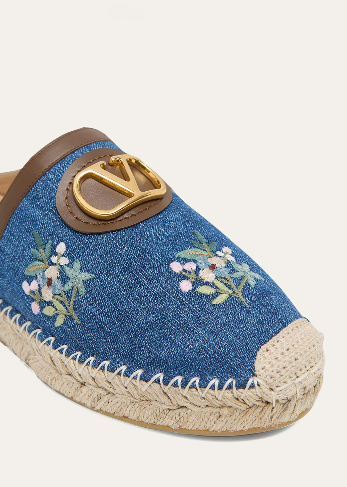 Valentino GaravaniVLogo Floral-Embroidered Denim Espadrille Mules