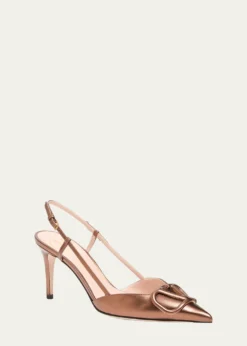 Valentino GaravaniV-Logo Metallic Leather Slingback Pumps