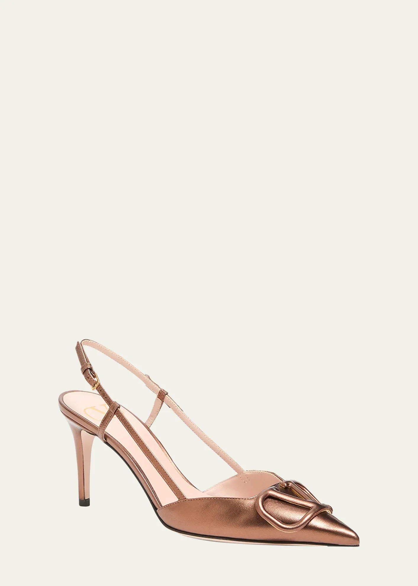 Valentino GaravaniV-Logo Metallic Leather Slingback Pumps