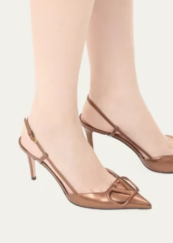 Valentino GaravaniV-Logo Metallic Leather Slingback Pumps