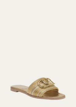 Valentino GaravaniVLogo Metallic Flat Slide Sandals