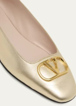 Valentino GaravaniVLogo Signature Metallic Leather Ballerina Flats