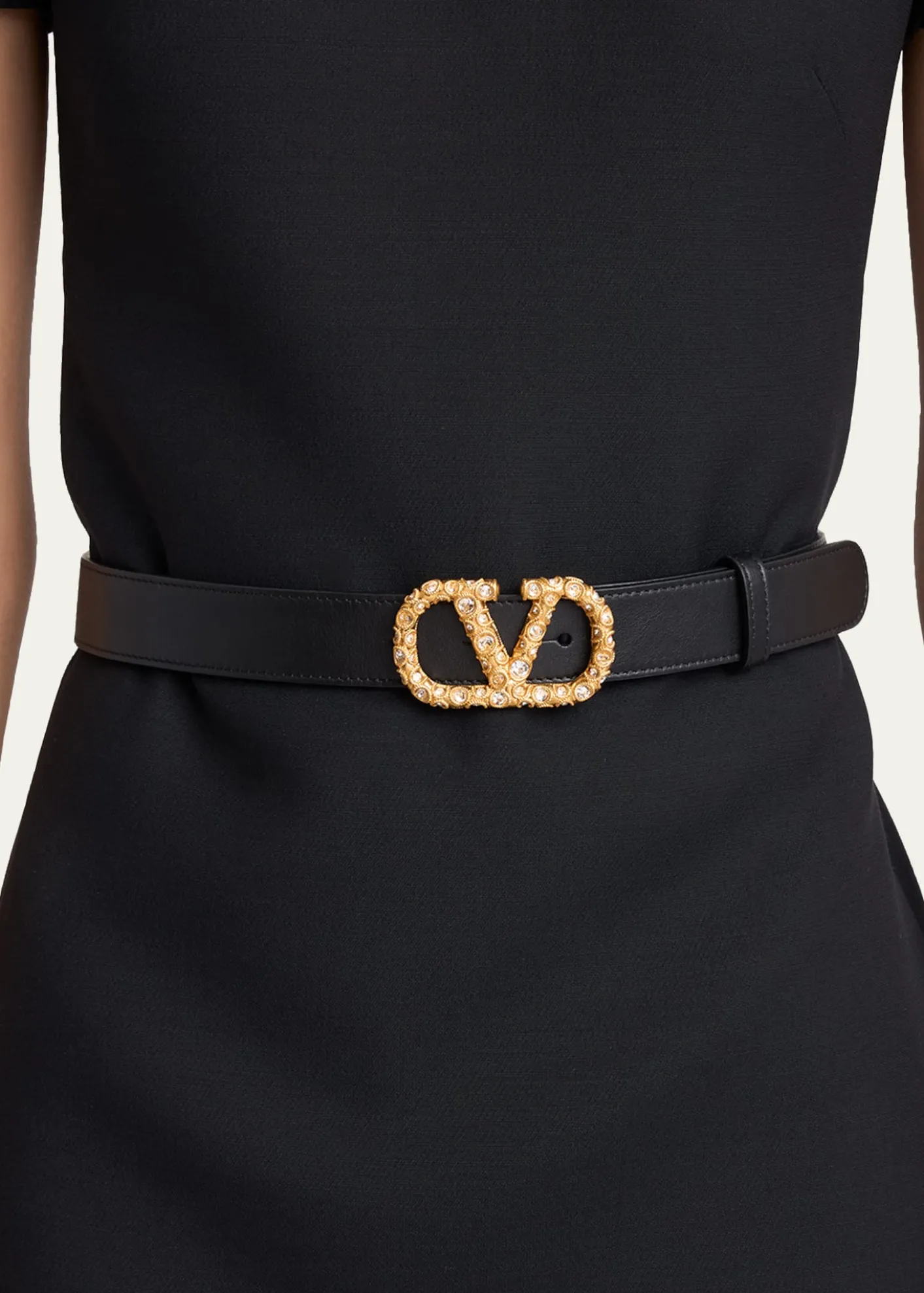 Valentino GaravaniVLogo Signature Crystal-Embellished Leather Belt, 30mm