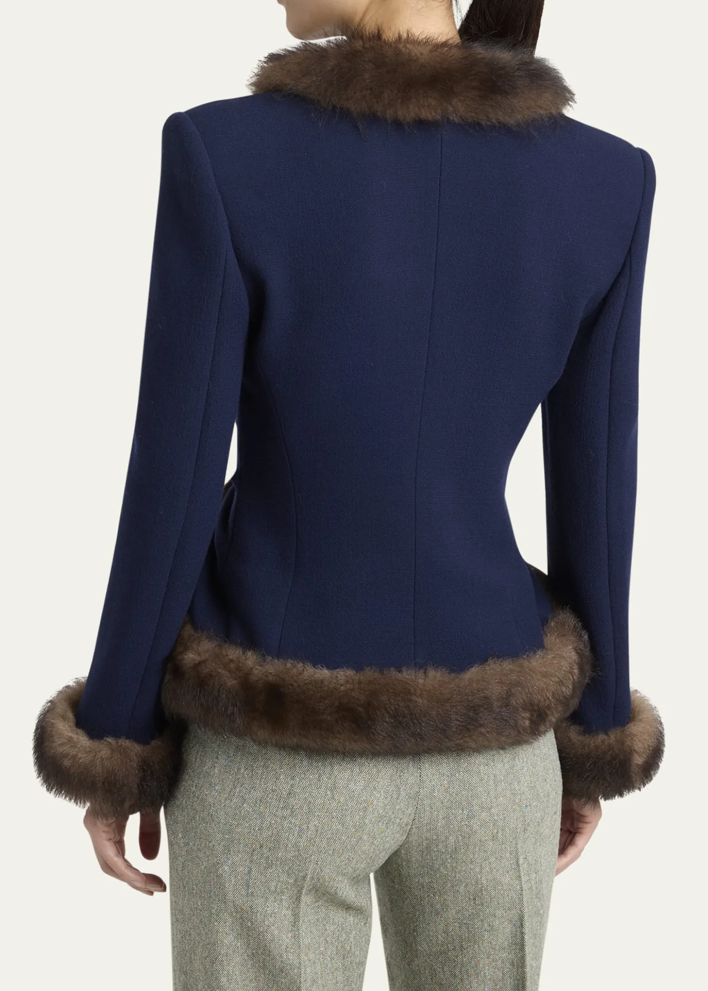 Valentino GaravaniWool Crepe Jacket with Shearling Trim