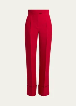 Valentino GaravaniWool-Silk Straight-Leg Cuffed Pants