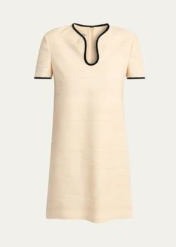 Valentino GaravaniWoven Silk Short-Sleeve Mini Dress