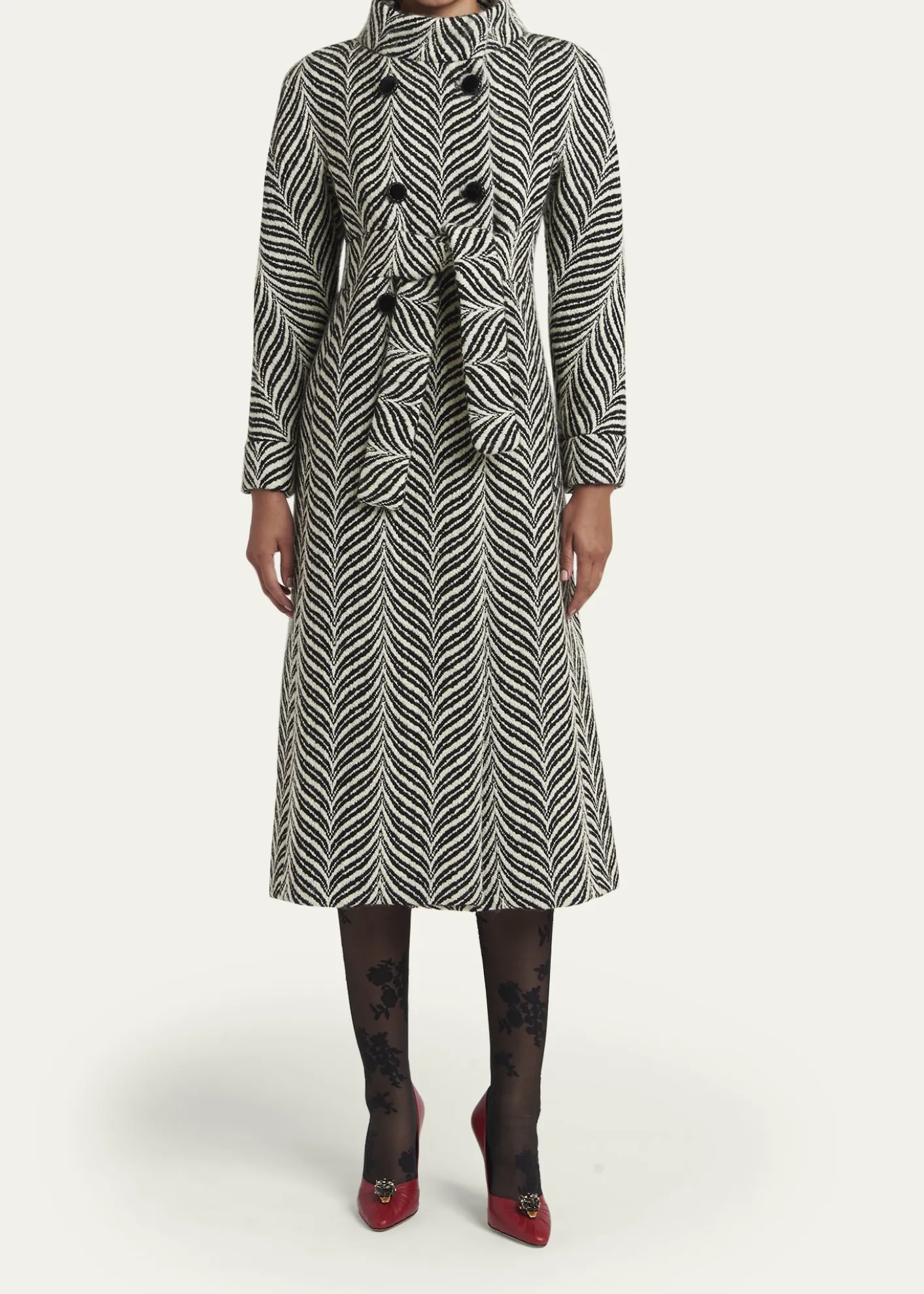Valentino GaravaniZigzag Double-Breasted Belted Long Coat