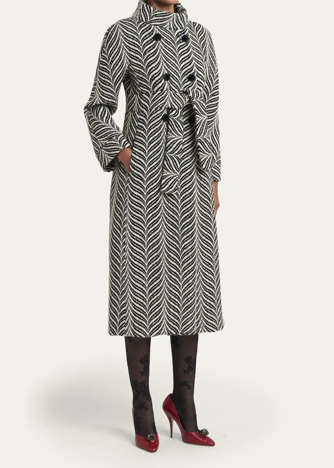 Valentino GaravaniZigzag Double-Breasted Belted Long Coat