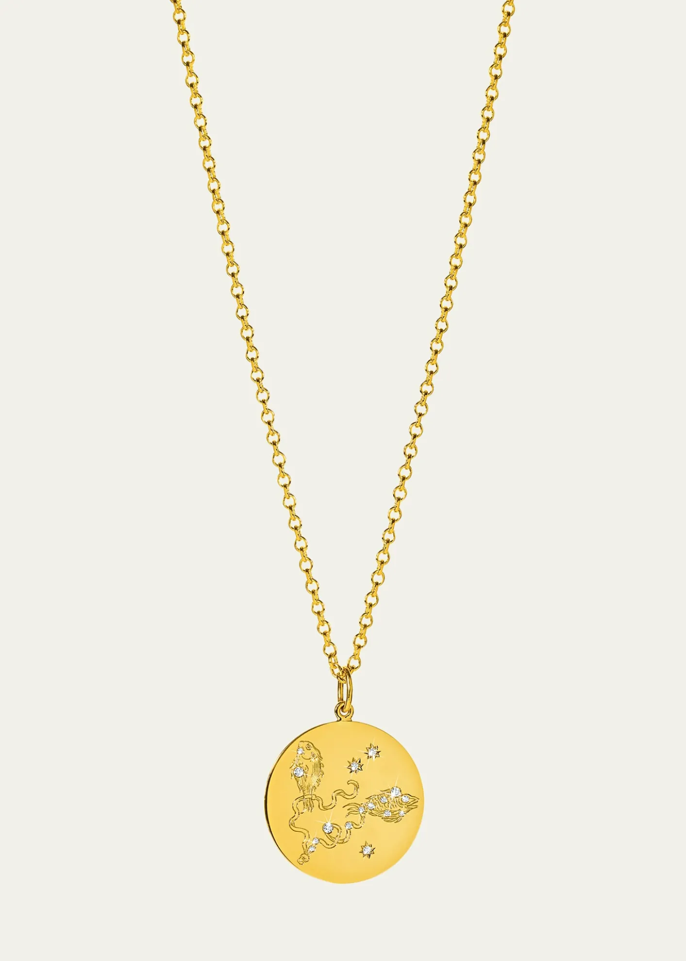 Verdura18K Yellow Gold Diamond Zodiac Necklace, Pisces