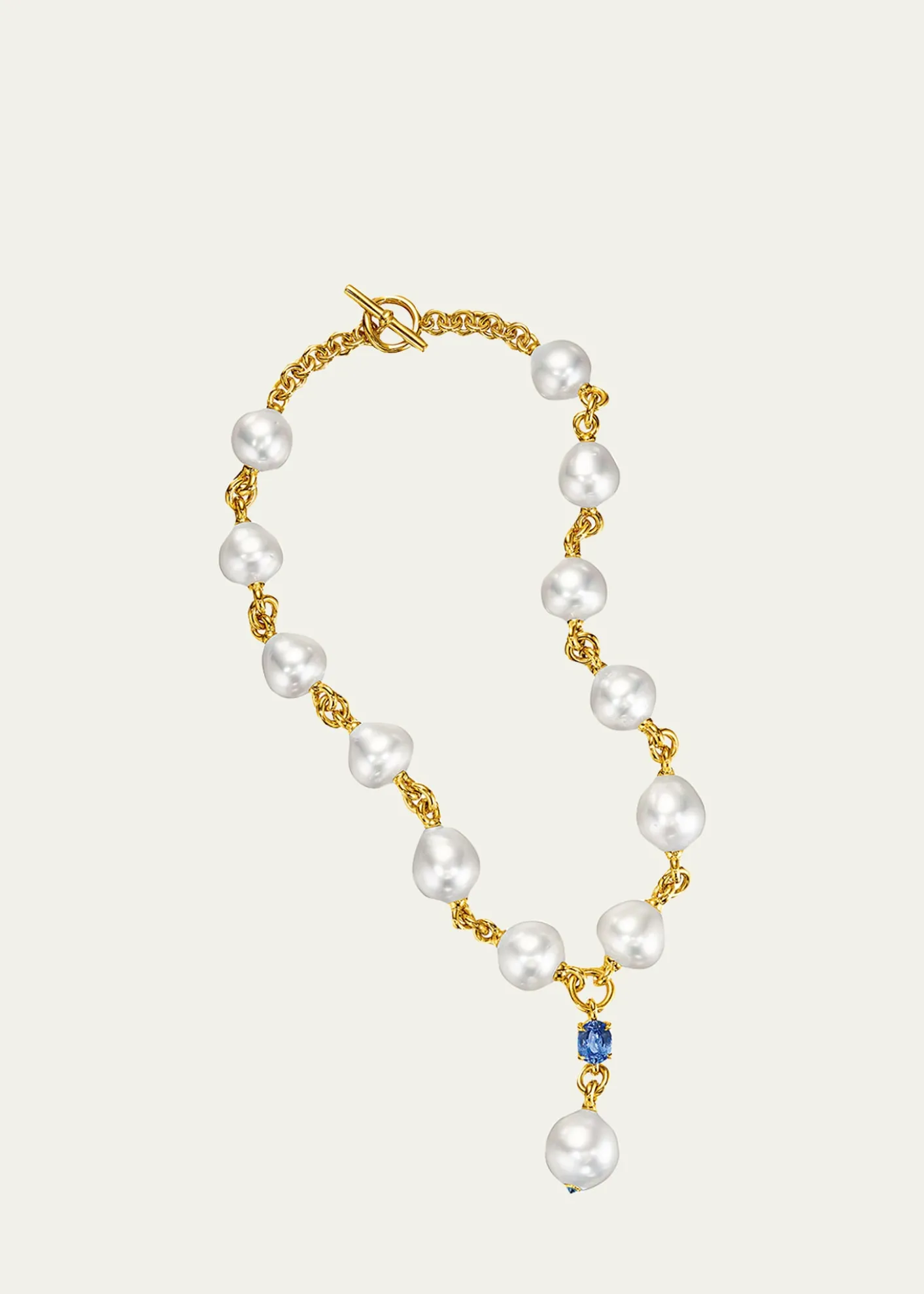 Verdura18K Yellow Gold South Sea Pearl and Sapphire Y-Necklace