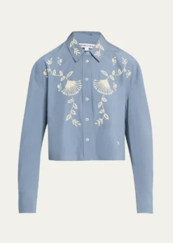 Veronica BeardAderes Embroidered Cropped Cotton Shirt