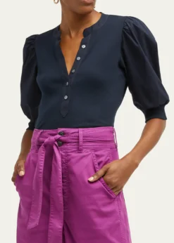 Veronica BeardCoralee Puff Sleeve Button-Front Top