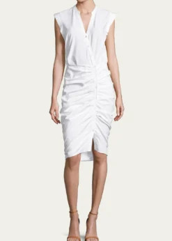 Veronica BeardSleeveless Ruched Poplin Shirtdress