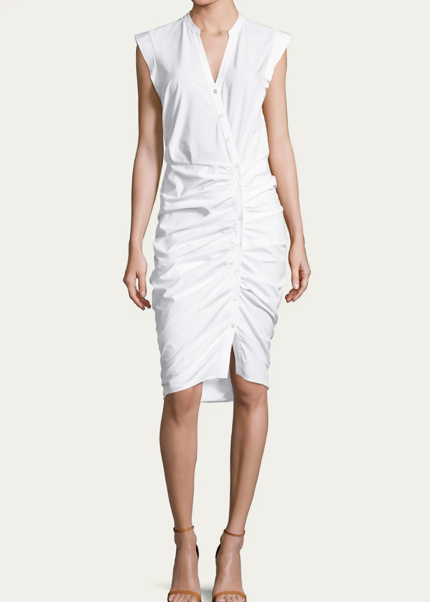 Veronica BeardSleeveless Ruched Poplin Shirtdress