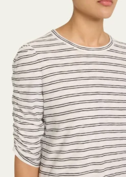 Veronica BeardWaldorf Stripe Ruched-Sleeve Tee