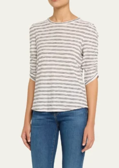 Veronica BeardWaldorf Stripe Ruched-Sleeve Tee