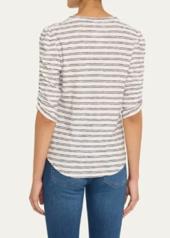Veronica BeardWaldorf Stripe Ruched-Sleeve Tee