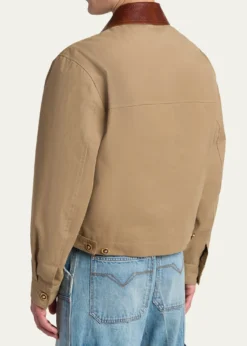 VersaceMen's Leather Collar Blouson Jacket
