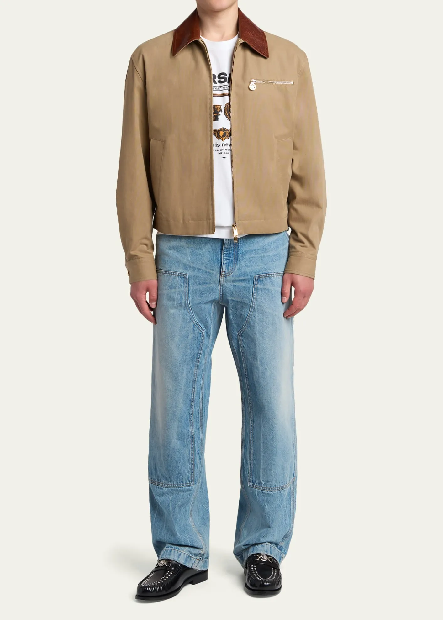 VersaceMen's Leather Collar Blouson Jacket