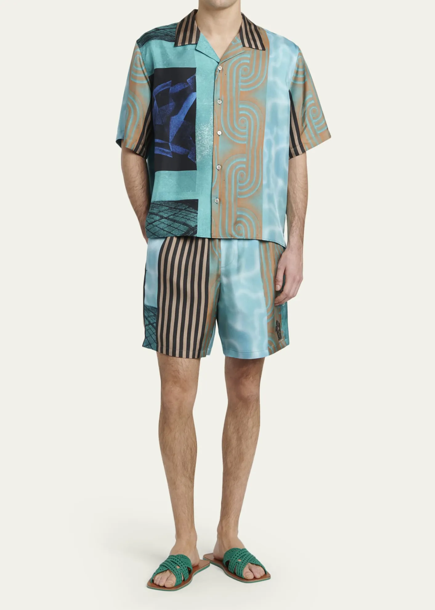 VersaceMen's Silk Multi-Abstract Medusa Camp Shirt
