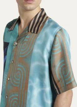 VersaceMen's Silk Multi-Abstract Medusa Camp Shirt