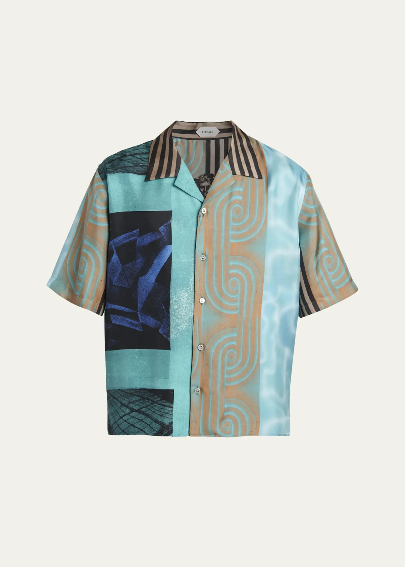VersaceMen's Silk Multi-Abstract Medusa Camp Shirt